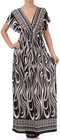Flames on Solid Black Graphic Print V-Neck Cap Sleeve Empire Waist Long / Maxi Dress#color_White