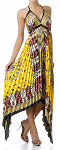 Sakkas Silk Feel Pleated Pleated Handkerchief Hem Adjustable Maxi / Long Dress #color_Gold/Red