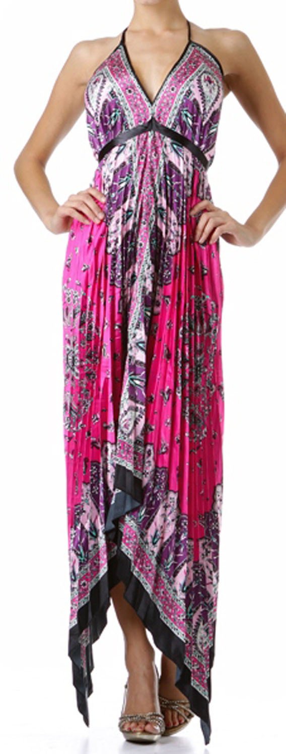 Sakkas Silk Feel Pleated Pleated Handkerchief Hem Adjustable Maxi / Long Dress