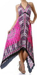 Sakkas Silk Feel Pleated Pleated Handkerchief Hem Adjustable Maxi / Long Dress #color_Purple/Pink
