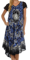 Sakkas Aloha Floral Caftan Dress#color_Black/Blue