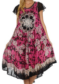 Sakkas Aloha Floral Caftan Dress#color_Black/Pink