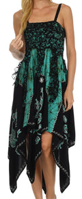 Sakkas Amara Batik Handkerchief Hem Dress#color_Black/Mint