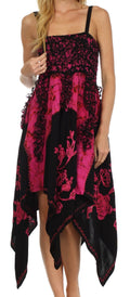 Sakkas Amara Batik Handkerchief Hem Dress#color_Black/Pink