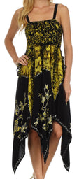 Sakkas Amara Batik Handkerchief Hem Dress#color_Black/Yellow