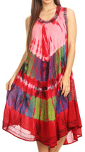 Sakkas Palm Tree Tie Dye Caftan Dress / Cover Up#color_Red