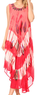 Sakkas Peacock Feather Caftan Dress / Cover Up#color_Coral