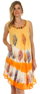 Sakkas Peacock Feather Caftan Dress / Cover Up