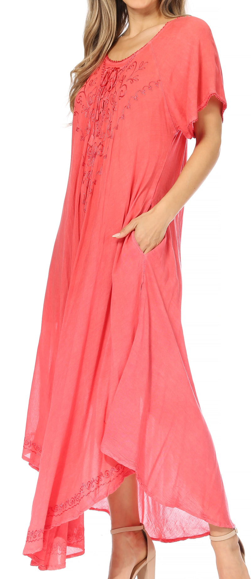 Sakkas Lilia Embroidered Lace Up Bodice Relaxed Fit  Maxi Sun Dress
