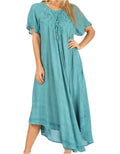 Sakkas Lilia Embroidered Lace Up Bodice Relaxed Fit  Maxi Sun Dress#color_A-Teal