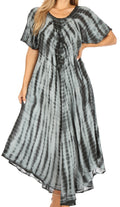 Sakkas Melika Tie Dye Caftan Dress#color_Black/Grey