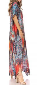 Sakkas Vicky Women's Casual Long Print Short Sleeve Petit Beach Maxi Caftan Dress