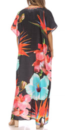 Sakkas Vicky Women's Casual Long Print Short Sleeve Petit Beach Maxi Caftan Dress