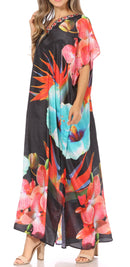 Sakkas Vicky Women's Casual Long Print Short Sleeve Petit Beach Maxi Caftan Dress