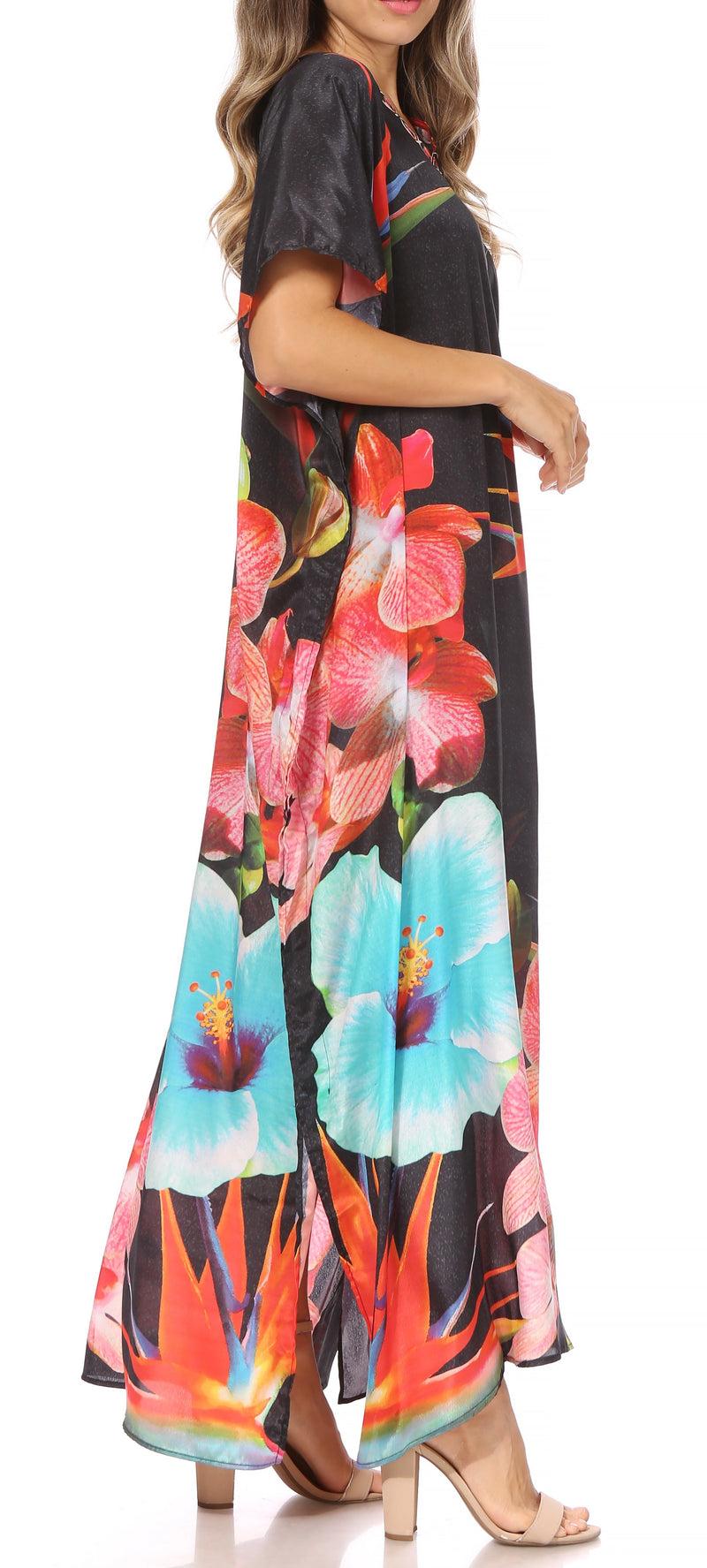 Sakkas Vicky Women's Casual Long Print Short Sleeve Petit Beach Maxi Caftan Dress