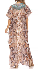 Sakkas Vicky Women's Casual Long Print Short Sleeve Petit Beach Maxi Caftan Dress
