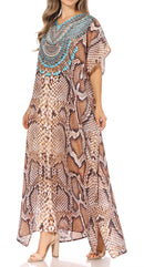 Sakkas Vicky Women's Casual Long Print Short Sleeve Petit Beach Maxi Caftan Dress