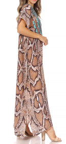 Sakkas Vicky Women's Casual Long Print Short Sleeve Petit Beach Maxi Caftan Dress