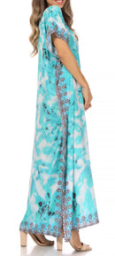 Sakkas Vicky Women's Casual Long Print Short Sleeve Petit Beach Maxi Caftan Dress