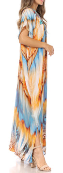 Sakkas Vicky Women's Casual Long Print Short Sleeve Petit Beach Maxi Caftan Dress
