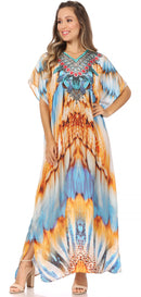 Sakkas Vicky Women's Casual Long Print Short Sleeve Petit Beach Maxi Caftan Dress