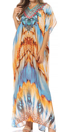 Sakkas Vicky Women's Casual Long Print Short Sleeve Petit Beach Maxi Caftan Dress