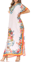 Sakkas Vicky Women's Casual Long Print Short Sleeve Petit Beach Maxi Caftan Dress