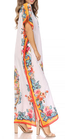 Sakkas Vicky Women's Casual Long Print Short Sleeve Petit Beach Maxi Caftan Dress
