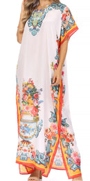 Sakkas Vicky Women's Casual Long Print Short Sleeve Petit Beach Maxi Caftan Dress