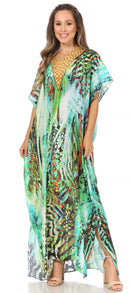 Sakkas Vicky Women's Casual Long Print Short Sleeve Petit Beach Maxi Caftan Dress