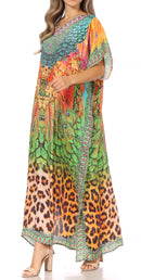 Sakkas Vicky Women's Casual Long Print Short Sleeve Petit Beach Maxi Caftan Dress