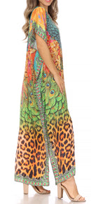 Sakkas Vicky Women's Casual Long Print Short Sleeve Petit Beach Maxi Caftan Dress