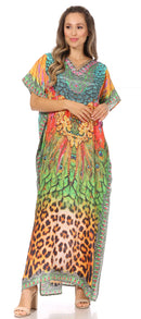 Sakkas Vicky Women's Casual Long Print Short Sleeve Petit Beach Maxi Caftan Dress