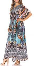 Sakkas Vicky Women's Casual Long Print Short Sleeve Petit Beach Maxi Caftan Dress