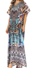 Sakkas Vicky Women's Casual Long Print Short Sleeve Petit Beach Maxi Caftan Dress