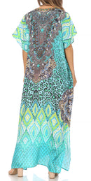 Sakkas Vicky Women's Casual Long Print Short Sleeve Petit Beach Maxi Caftan Dress