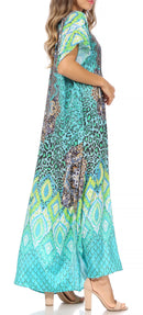 Sakkas Vicky Women's Casual Long Print Short Sleeve Petit Beach Maxi Caftan Dress