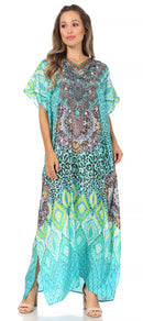 Sakkas Vicky Women's Casual Long Print Short Sleeve Petit Beach Maxi Caftan Dress
