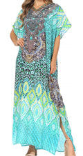 Sakkas Vicky Women's Casual Long Print Short Sleeve Petit Beach Maxi Caftan Dress#color_Print-4