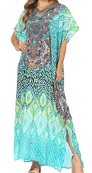 Sakkas Vicky Women's Casual Long Print Short Sleeve Petit Beach Maxi Caftan Dress