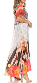 Sakkas Vicky Women's Casual Long Print Short Sleeve Petit Beach Maxi Caftan Dress