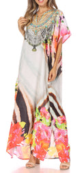 Sakkas Vicky Women's Casual Long Print Short Sleeve Petit Beach Maxi Caftan Dress#color_Print-5
