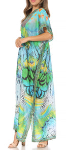 Sakkas Vicky Women's Casual Long Print Short Sleeve Petit Beach Maxi Caftan Dress