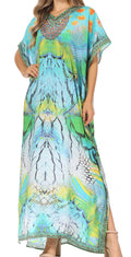 Sakkas Vicky Women's Casual Long Print Short Sleeve Petit Beach Maxi Caftan Dress#color_Print-6