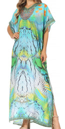 Sakkas Vicky Women's Casual Long Print Short Sleeve Petit Beach Maxi Caftan Dress