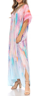 Sakkas Vicky Women's Casual Long Print Short Sleeve Petit Beach Maxi Caftan Dress