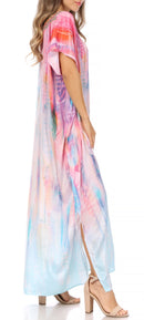 Sakkas Vicky Women's Casual Long Print Short Sleeve Petit Beach Maxi Caftan Dress