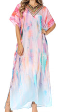 Sakkas Vicky Women's Casual Long Print Short Sleeve Petit Beach Maxi Caftan Dress#color_Print-7