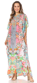 Sakkas Vicky Women's Casual Long Print Short Sleeve Petit Beach Maxi Caftan Dress