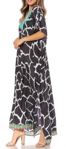 Sakkas Vicky Women's Casual Long Print Short Sleeve Petit Beach Maxi Caftan Dress